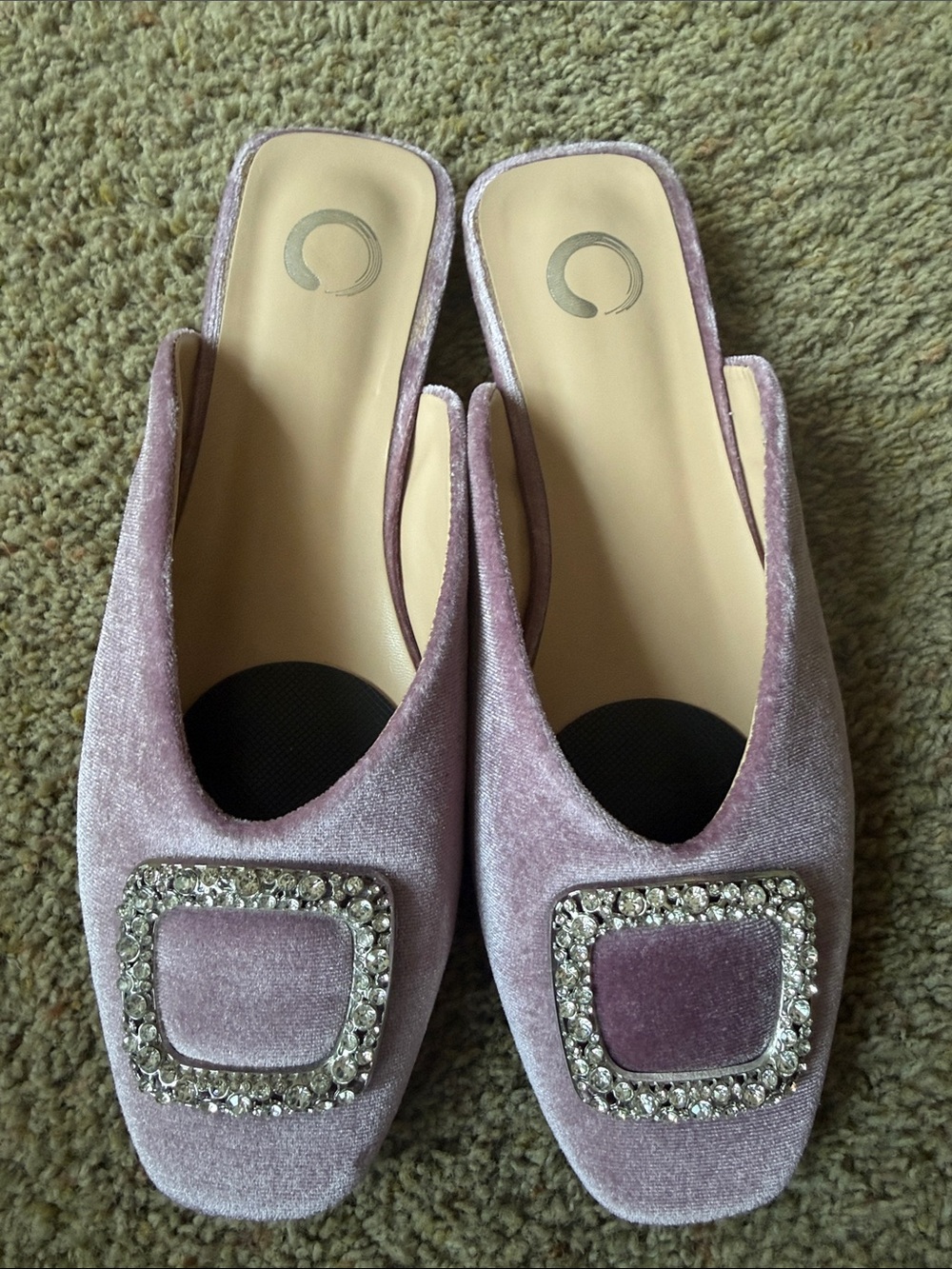 Journee Collection Lilac Velvet Rhinestone Buckle Mules